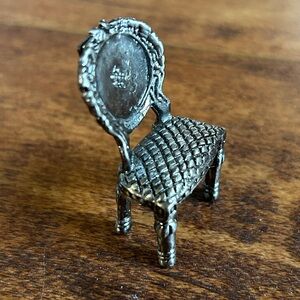 Vintage Miniature Dollhouse Furniture Pewter Chair Collectible Ornate Detailing